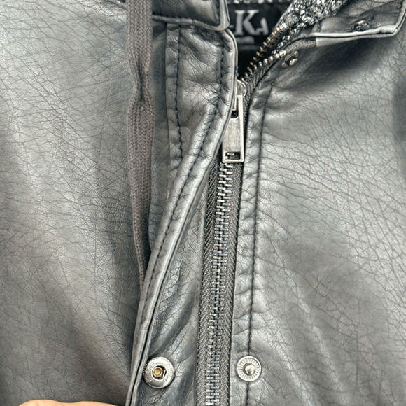 Mo-Ka Black Faux Leather Double Zip Quilted Hooded Size XL Streetwear Outdoorsy - Picture 6 of 11